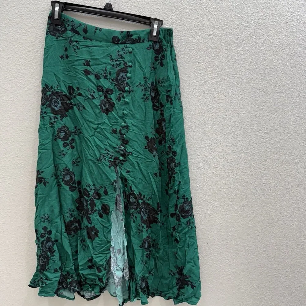 New Band of the Free Skirt Medium Midi Emarald Black Slit - Picture 3 of 7